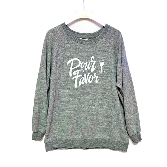 Wildfox Size Large Pour Favor Heather Gray Screen Print Wineglass Sweatshirt - Picture 3 of 7